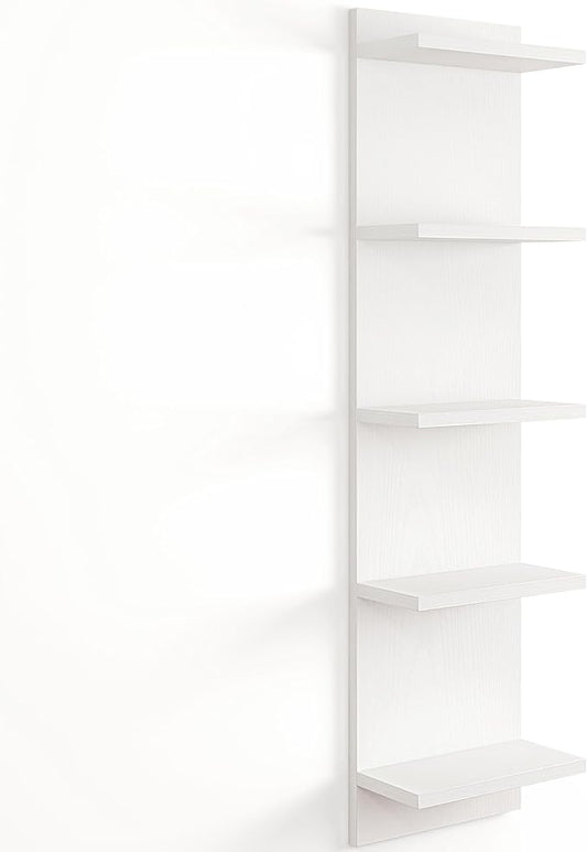 Fun Memories 5-Tier Wall Shelf Unit, 48" Tall Floating Storage Organizer for Bedroom, Living Room, and Home Decor, White Vertical Shelving Unit