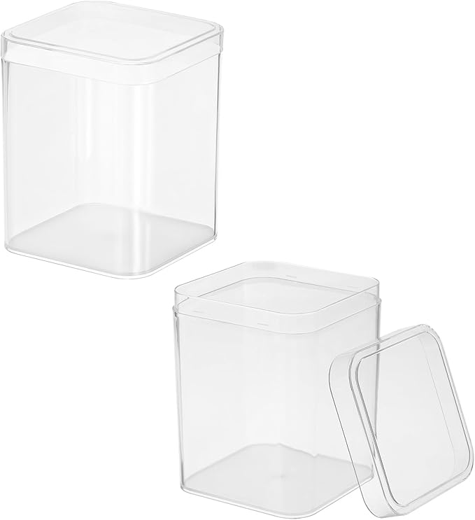 Acrylic Box with Lid, 3.15 x 3.15 x 4.33 in Acrylic Display Case Plastic Square Cube Container Storage Holder Stackable Bins for Cosmetic Collectible Candy Jewelry(2 Pack, Clear)