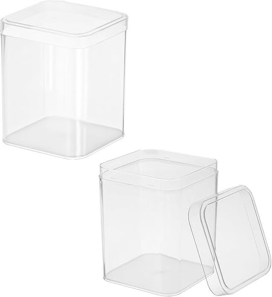 Acrylic Box with Lid, 3.15 x 3.15 x 4.33 in Acrylic Display Case Plastic Square Cube Container Storage Holder Stackable Bins for Cosmetic Collectible Candy Jewelry(2 Pack, Clear)