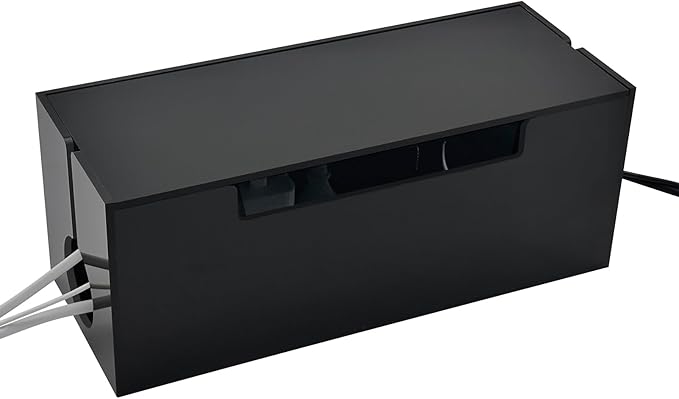 Cable Cord Organizer Box, 2 Open Slots Cords Hider Box, Under Desk Power Strip Organizer and Floor Cables Storage, Black