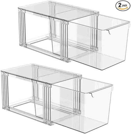 2Pack/4Pack Large-Capacity Stackable Storage Drawers for Organizer,Clear Acrylic Ample Bins,Easily Assemble,for Bathroom Closet/Kitchen Cabinets/Vanity/Undersink/Pantry Organization (2)