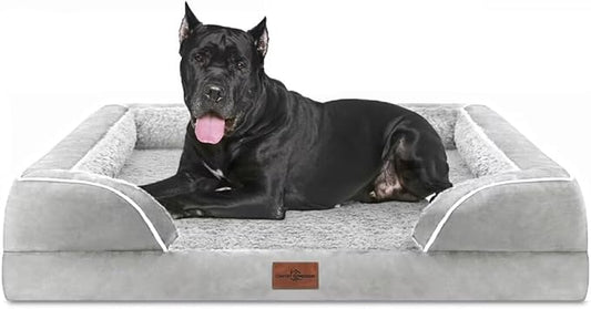 Comfort Expression Orthopedic Dog Bed for Extra Large Dogs 53x42 Inch, Waterproof Egg Crate Foam XXL Pet Bed with Removable Bolsters, Dog Couch with Washable Cover & Non-Slip Bottom, Grey White