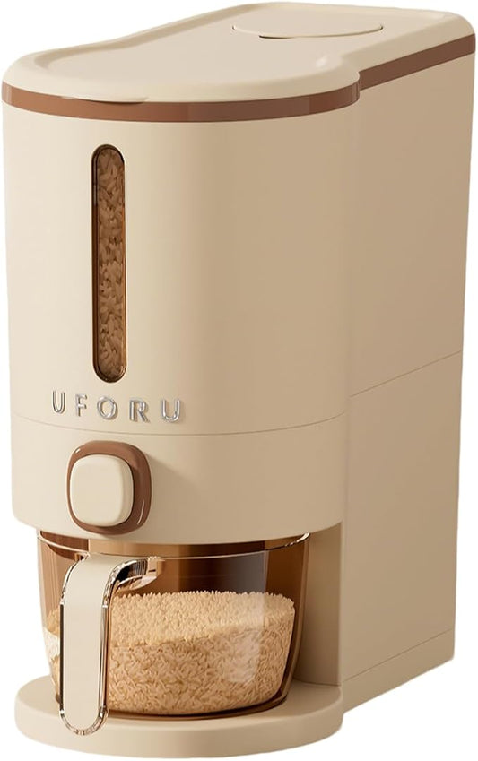 Rice Dispenser, Rice Storage Container with Measuring Cup for Kitchen Pantry Household, Cereal Dry Food Storage Containers Airtight, Sealed Moisture Proof (Brown 22 Lbs)