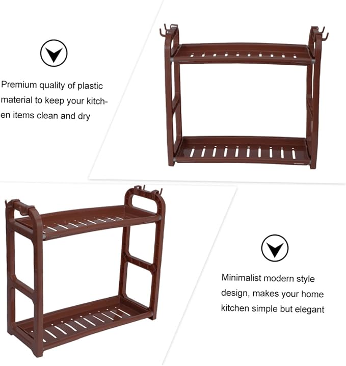 1Pc Multi Functional Plastic Storage Rack Elegant Kitchen and Bathroom Organizer Space Saving Draining Shelf for Seasoning and Essentials Coffee Color Minimalist Design
