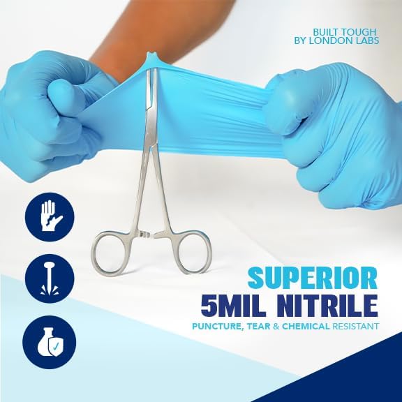 Sky Blue 5 Mil Nitrile Exam Gloves Disposable Latex Free | Medical Rubber Gloves for Doctors, EMT, First Aid Kit, Food Service & Cleaning | Bulk Nitrile for Mechanics (100 CT) - Medium