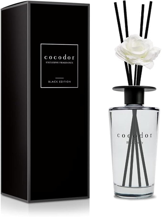COCODOR White Flower Reed Diffuser / Black Cherry / 1 Pack / Home & Office Decor Aromatherapy Diffuser Oil Gift Set / Large Size, Large Capacity, Big Size Diffuser, Black Edition/16.9Ounce(500 ml)
