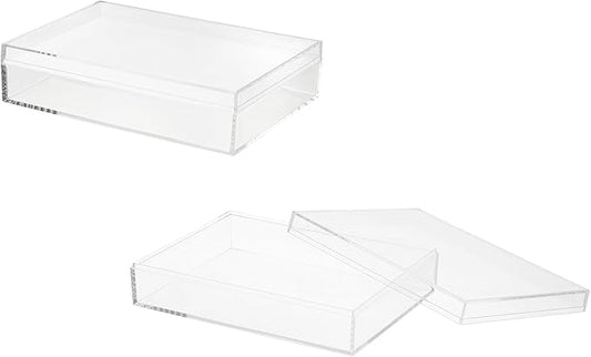 Acrylic Box with Lid, 7.87 x 7.87 x 1.97 in Acrylic Display Case Plastic Square Cube Container Storage Holder Stackable Bins for Cosmetic Collectible Candy Jewelry(2 Pack, Clear)