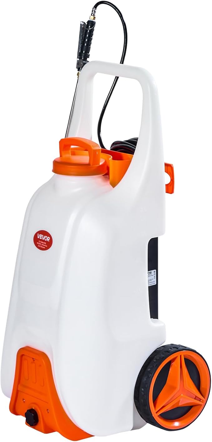 13.1 Gallon Battery Powered Sprayer with Wheels, Adjustable 0-80 PSI, 5 Nozzles and 98ft Hose Included, Orange