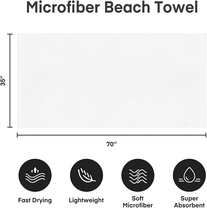 Microfiber Bath Towels, Bath Towel 2 Pack(35" x 70"), Oversized, Soft, Super Absorbent and Fast Drying, Multipurpose Use for Sports, Fitness, Yoga, Microfiber White