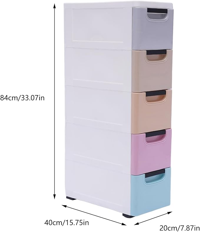 5 Drawers Slim Storage Cabinet,Rolling Narrow Cabinet with Drawer and Wheel,Multifunctional Floor Cabinet for Small Spaces Bathroom Kitchen Bedroom Living Room
