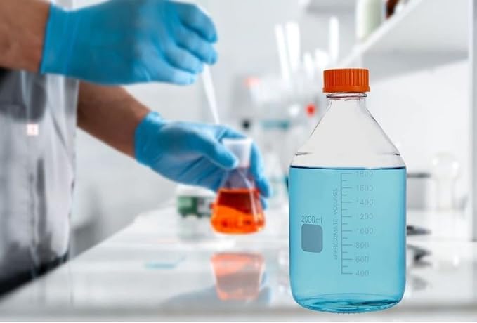 Lab Media Storage Round Bottles Graduated Glass Container GL45 Screw Cap Leakproof Multi-Purpose for Scientific — pack of 1 (Orange,2000ml)