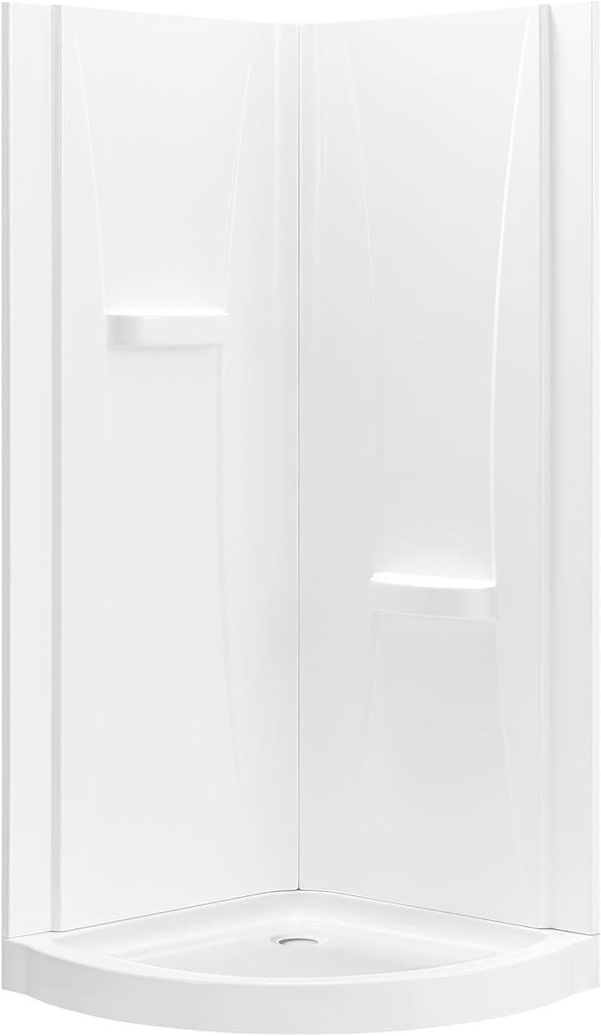 OVE Decors Breeze 36 in. Corner Shower Clear Sliding Door with Walls and Base in Satin Nickel Finish