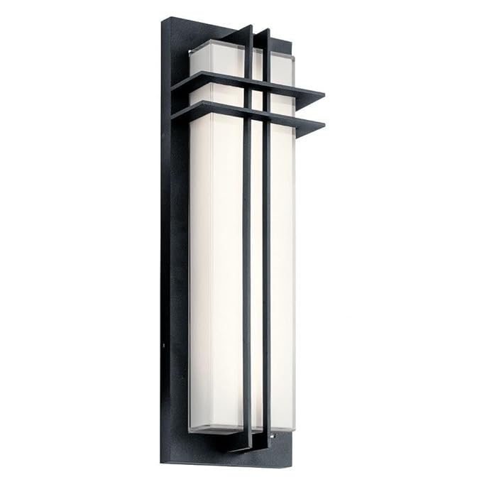 Kichler Manhattan 22" Outdoor LED Wall Light in Textured Black, 1-Light Exterior Wall Sconce with White Glass, ("22" H x 7" W), 49298BKTLED