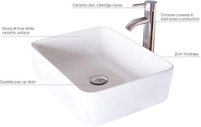 eclife 36" Modern Bathroom Vanity Sink Combo Freestanding Cabinet with Small Side Cabinet, White Rectangle Ceramic Vessel Sink, Water Save Faucet, Drain (Black+T03)
