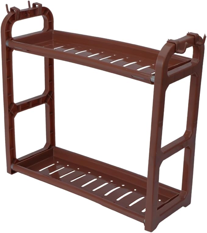 1Pc Multi Functional Plastic Storage Rack Elegant Kitchen and Bathroom Organizer Space Saving Draining Shelf for Seasoning and Essentials Coffee Color Minimalist Design
