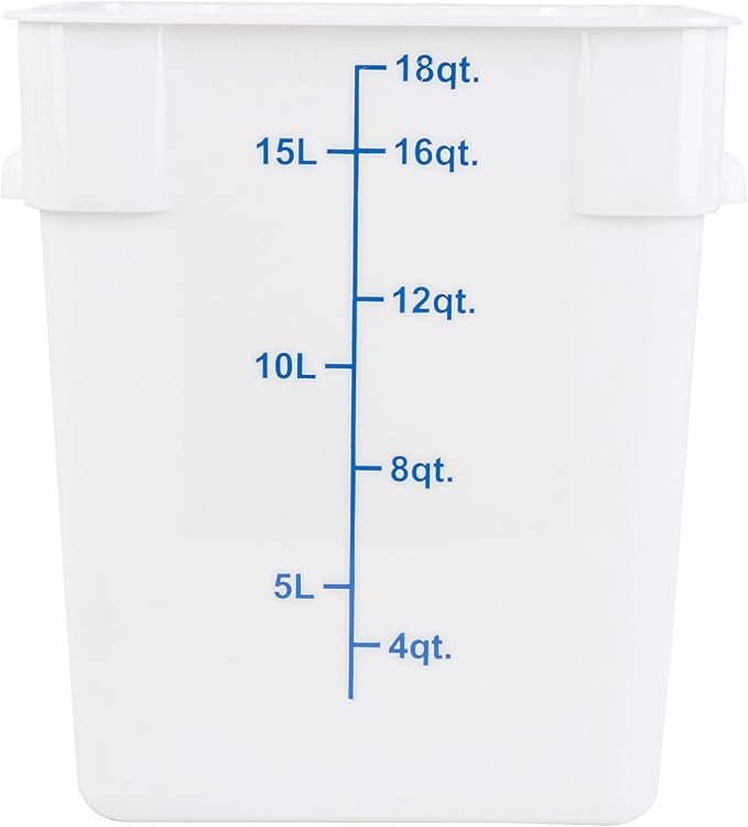 Restaurantware Food Storage Container 10 Pack of 18 qt Plastic Kitchen Storage Bin with Volume Markers Space-Efficient Design Dishwasher-Safe Polypropylene White