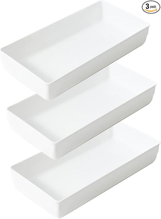 ihomecooker 3 Pack White Plastic Drawer Organizer Tray Cutlery Utensil Makeups Drawer Organizers 12" X 6"…