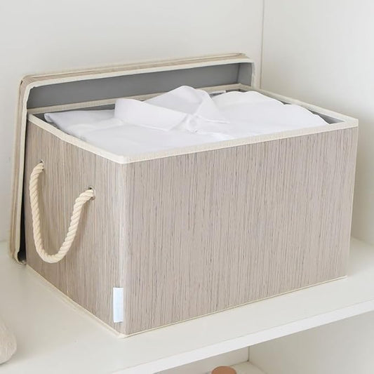 2 Pack Large Storage Baskets for Shelves | Fabric Closet Organizers and Storage Bins with Lids Home Organization | Decorative Collapsible Baskets for Organizing Clothes 16.3"x 12"x 10.24"