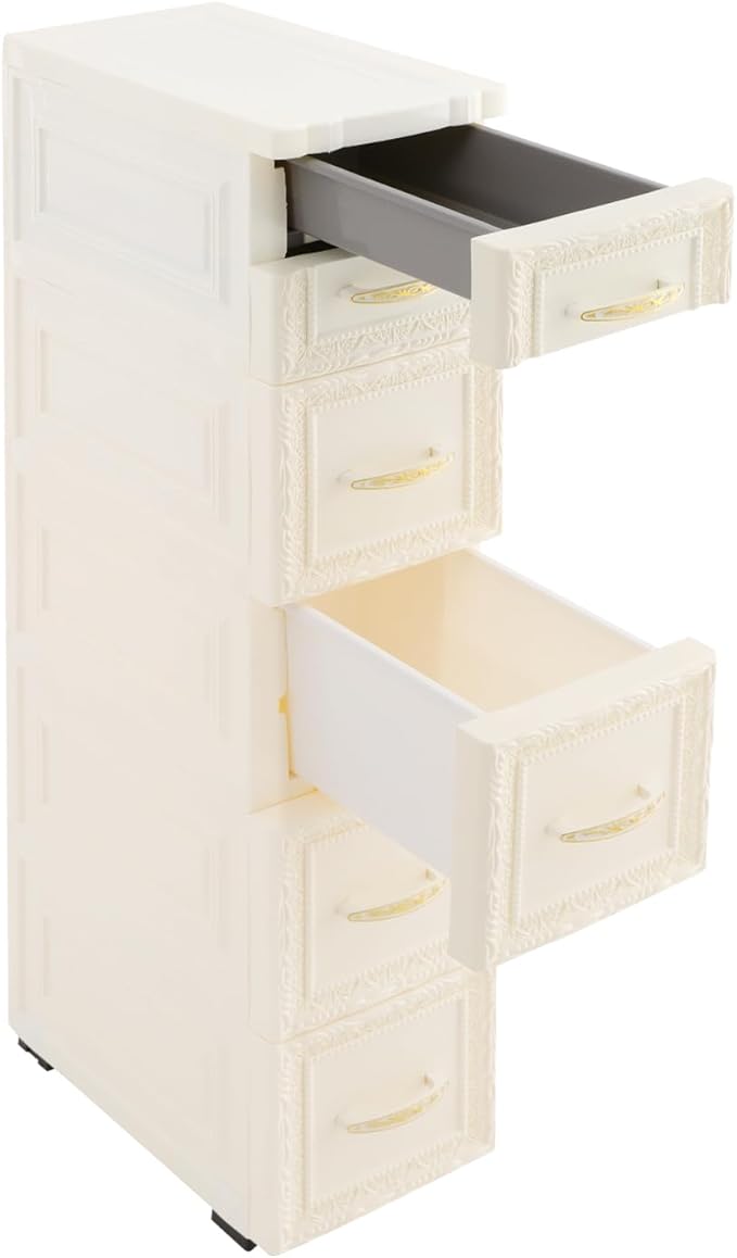 6 Drawers Narrow Plastic Bathroom Storage Cabinet with Wheels Slim Storage Organizer Vertical Storage Tower Container for Small Spaces, Bedroom, Bathroom, Laundry, Closet, White