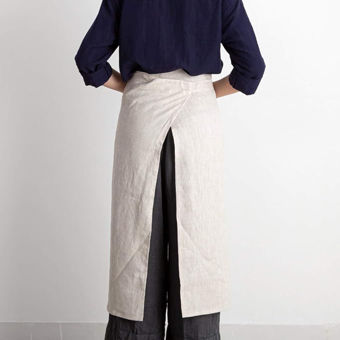 ATLINIA 100% Linen Apron with Buttons Adjustable Bib Apron with Pockets Linen Half Apron Bistro Apron