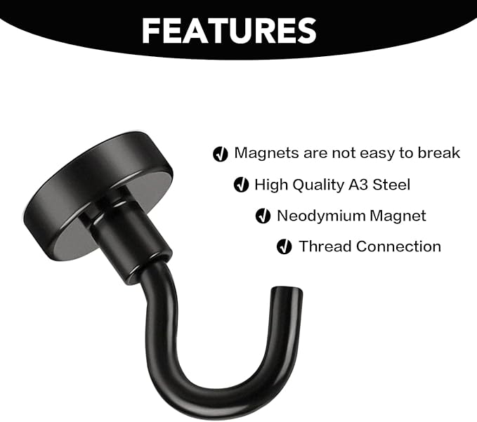 E BAVITE Magnetic Hooks, 30Lbs Strong Magnet Hook Heavy Duty with Epoxy Coating for Refrigerator, Cruise, Grill, Indoor Hanging, Home, Kitchen, Workplace, Office and Garage - 15 Pack（Black）