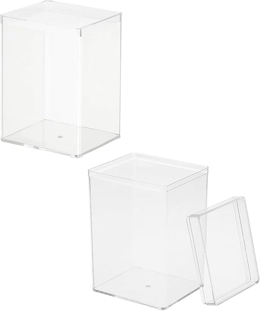 Acrylic Box with Lid, 2.56 x 2.56 x 3.74 in Acrylic Display Case Plastic Square Cube Container Storage Holder Stackable Bins for Cosmetic Collectible Candy Jewelry(2 Pack, Clear)
