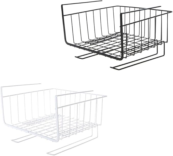 Pssopp Under Shelf Wire Basket, Hanging Storage Baskets Under Shelf Storage Organizer for Kitchen Pantry Desk Bookshelf (Black)