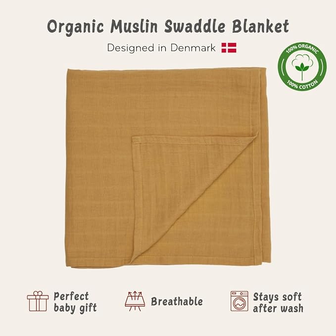 Baby Swaddle – Organic Cotton Muslin Baby Swaddles for Newborns 47” x 47” (Autumn Yellow)