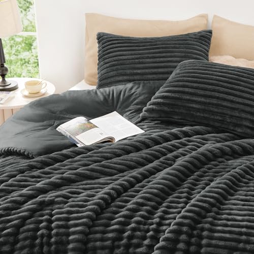 Fluffy Comforter Set King Size,3 Pieces Bed Set,Dark Grey - Image 6