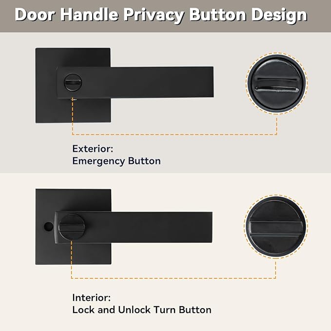 KAMOTA Privacy Door Levers, 10 Pack Matte Black Door Handles Bed and Bath Door Locks Interior Keyless Locksets, Left and Right Hand Reversible