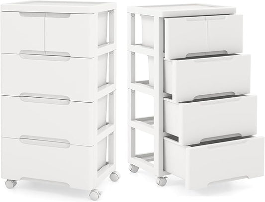 Plastic Storage Drawer Cart, Mobile Utility Cart, Home Craft Organizer with 5 Drawers & Lockable Wheels, Slim Rolling Storage Cart for Living Room, Bathroom, Dorm & Office (16”L x 13”W x 31”H)