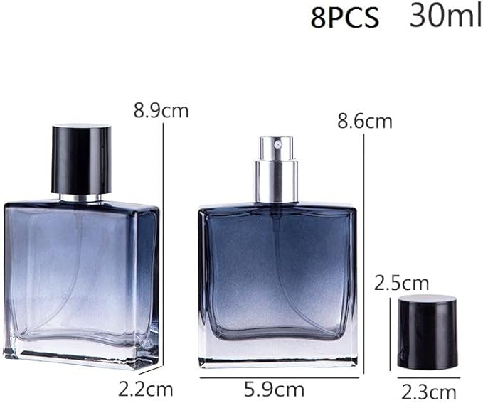 Empty Perfume Bottle Refillable 8PCS 30ml Glass Gradient Blue Travel Spray Atomizer Bottle Container Perfume Fine Mist Spray Bottle Pump Bottle Dispenser for Essential Oil Liquid (Blue)
