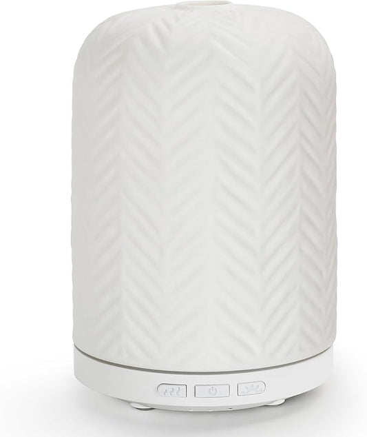 Essential Oil Diffuser - 2.4MHz Ultrasonic Ceramic Diffuser for Home, 120ml, Pulse&Continuous Mist, Bright/Dim/Breathing Lighting, Waterless Auto-Off, Aromatherapy Diffuser with USB Cable