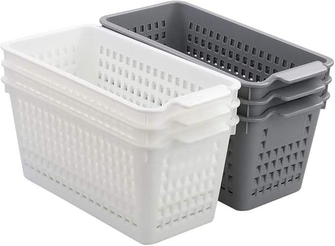 Plastic Storage Basket, Deep Slim Plastic Baskets, 6 Packs