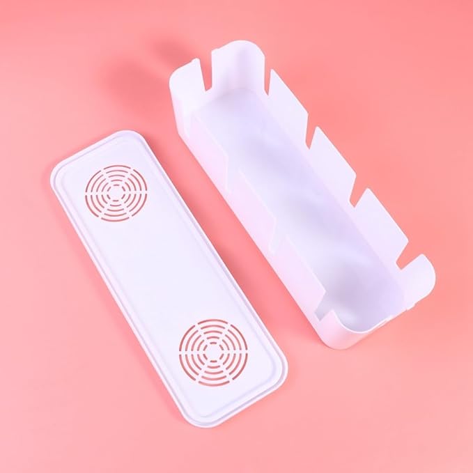 Cabilock Cable Organizer Cord Box for Power Strip and Charger Storage White Plastic Cable Management Box with Childproof Cover Large 11X4 Inch for Home Office Use