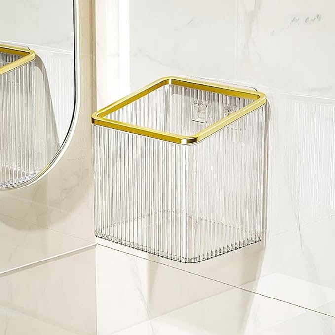 Adhesive Floating Wall Shelves – No Tools Needed for Installation | Perfect for Organizing Makeup, Toiletries & Home Accessories (Transparent_GoldenEdge)