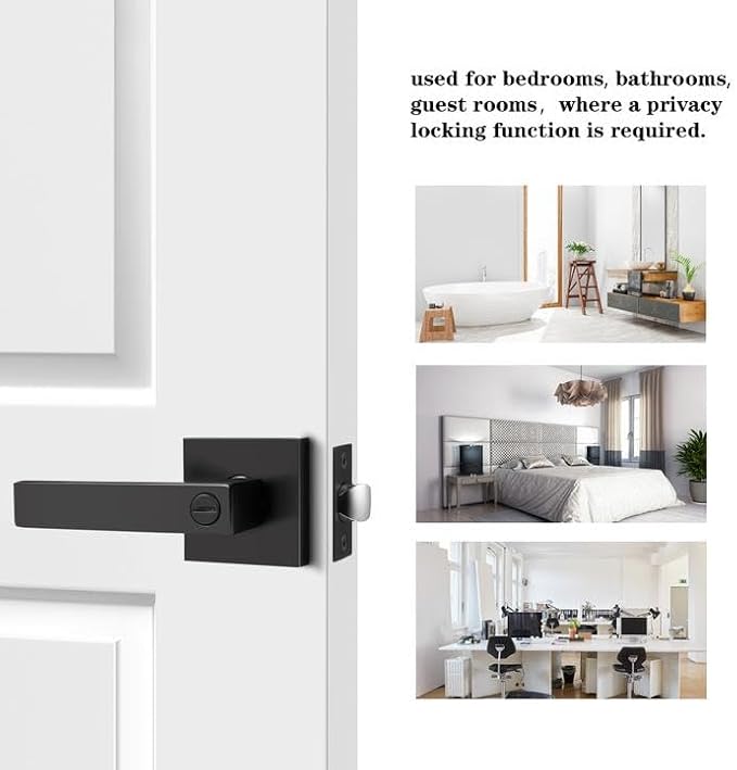 Probrico Matte Black Bed Bath Door Lever Heavy Duty Privacy Door Handle, Keyless Door Lock Interior Bathroom Bedroom Door Handle, Reversible for Left Right Sided Door