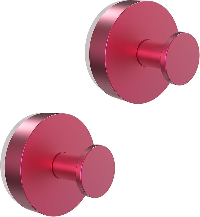 Vacuum Suction Cup Hooks for Shower 2 Pack, Heavy Duty Aluminum Alloy Towel Hooks for Bathroom Kitchen Glass Tile Mirror Wall No Drill Removable Robe Loofah Coat Suction Hooks Hanging-Red