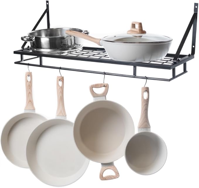 Pot and Pan Shelf – Heavy-Duty Adjustable Cookware Rack for Cabinet or Countertop | Space-Saving Kitchen Organizer for Pots, Pans & Lids Storage