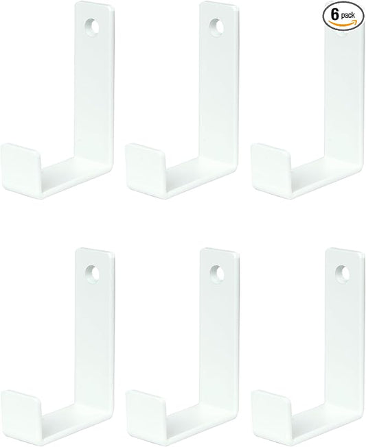 6 Pack Heavy Duty Steel Essential Style Wall Hooks for Indoors & Outdoors (White J Hook)