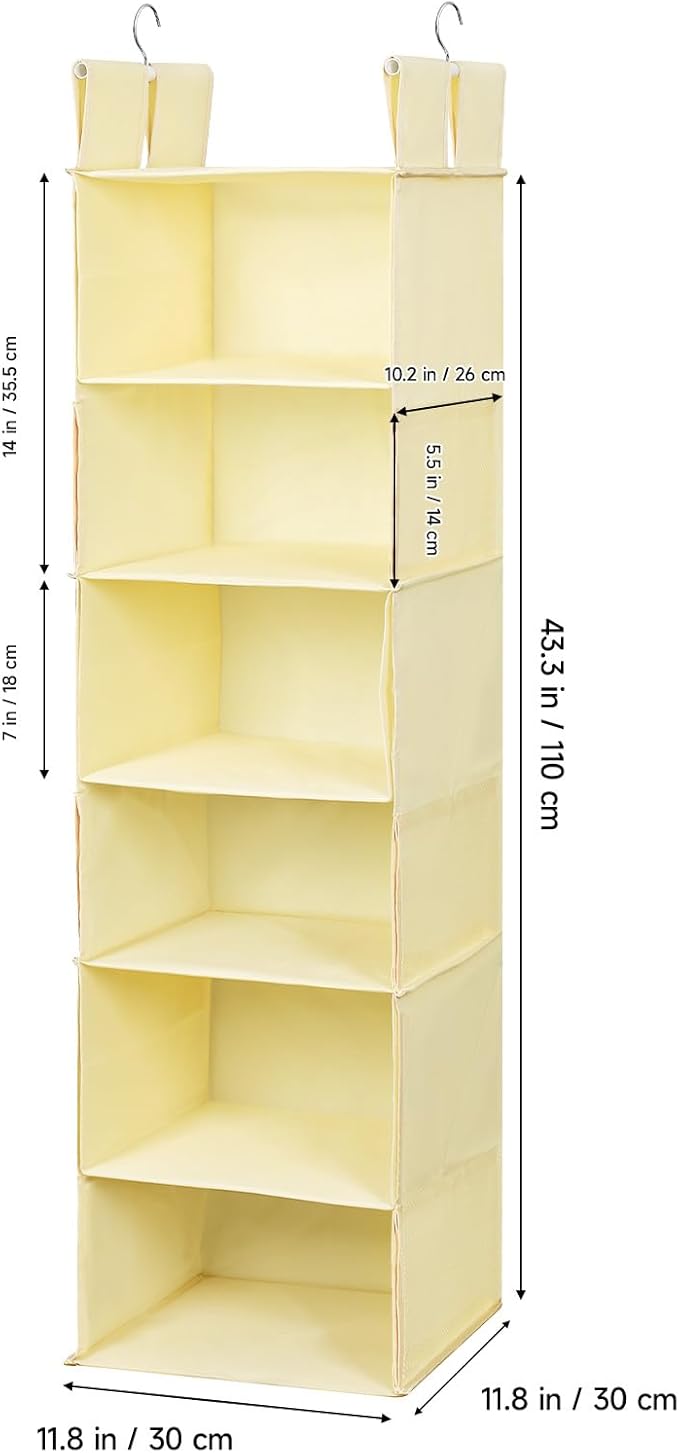 Posprica Interchangeable Hanging Closet Organizer – 6 Slim Tiers or 3 Spacious Compartments, Foldable Dual-Sided Fabric Shelf for Wardrobe, RV, Dorm(Beige)