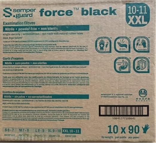Sempermed SemperForce Black Nitrile Powder Free Exam Medical Gloves, Large (10 Boxes: 1000 Case)
