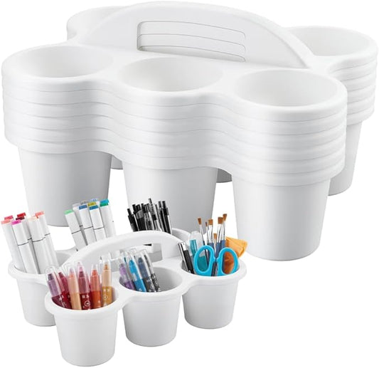 AHANDMAKER 6 Pack Plastic Drink Carrier with Handle Caddy Holder with Handle 6 Compartments Small Portable Storage Box for Take-Out Coffee Drinks, Arts, Crafts, Marker, Pencil Office School