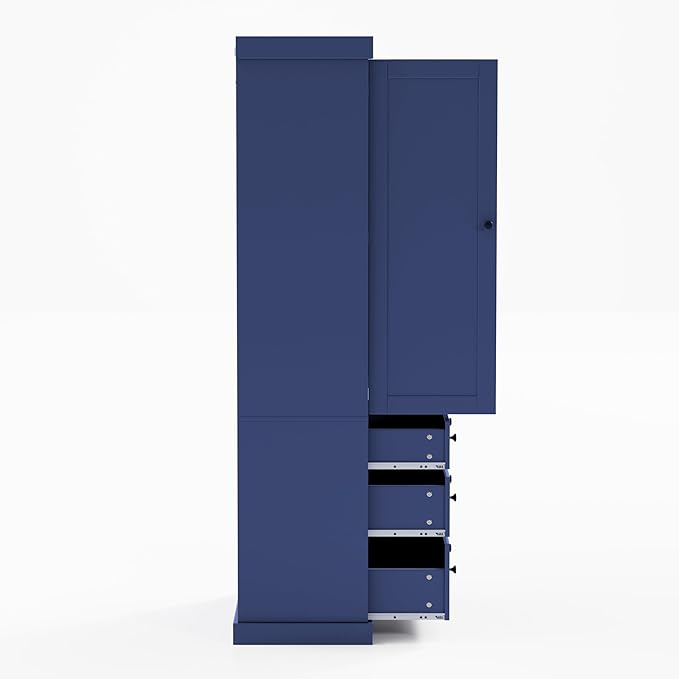Merax 77" Tall Kitchen Storage Cabinet Pantry Farmhouse Freestanding Large Cupboard with 3 Drawers,Adjustable Shelves,8 Door-Shelf for Dining Room