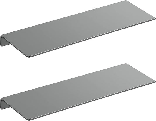 Danpoo Adhesive Floating Shelves for Wall Storage, Metal Wall Shelves for Living Room, Bathroom, Kitchen, 16” Display Shelves for Collectibles(Grey, 2 PCS)