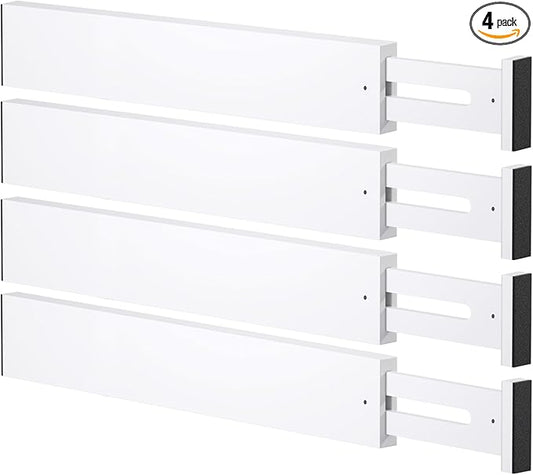 Bamboo Drawer Dividers,17-22" Adjustable Kitchen Drawer Organizer for Clothes,4 Pack Expandable Drawer Organization Separators for Bedroom,Bathroom,Dresser and Office,White