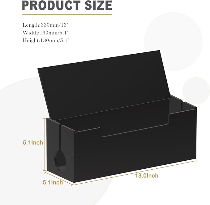 Cable Cord Organizer Box, 2 Open Slots Cords Hider Box, Under Desk Power Strip Organizer and Floor Cables Storage, Black