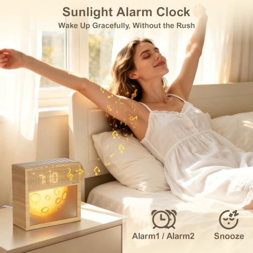 Sunrise Alarm Clock, White Noise Sound Machine, Bedroom Dimmable Moon Lamp