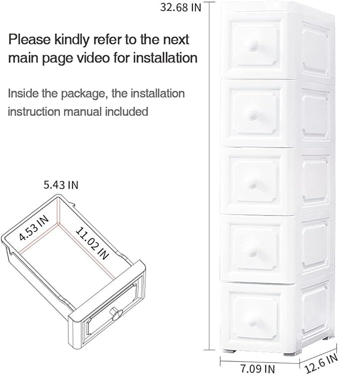 Conworld Super Light Weight Slim Plastic Bathroom Storage, Self-Assembling Organizer 5 Tier Cart with 4 Wheels (Product Comes with Installation Instructions and Video)