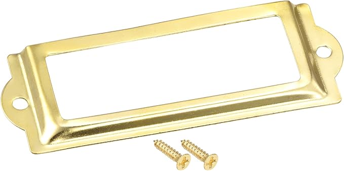 uxcell Metal Label Holders, 82x30mm 60pcs File Name Card Tag Label Holder Frame for Office Library Drawer Cabinet Shelves, Gold Tone